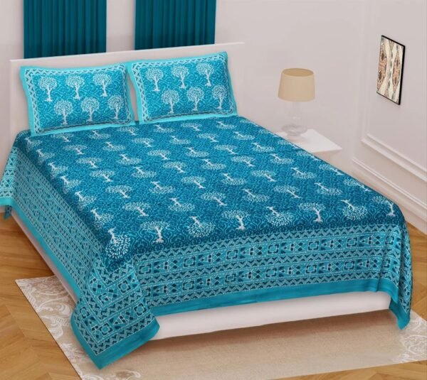 161-1000x1000-2.jpg Jaipuri Printed 100% Cotton Double Bedsheet with 2 Pillow Covers ? Soft, Breathable Ethnic Bed Linen