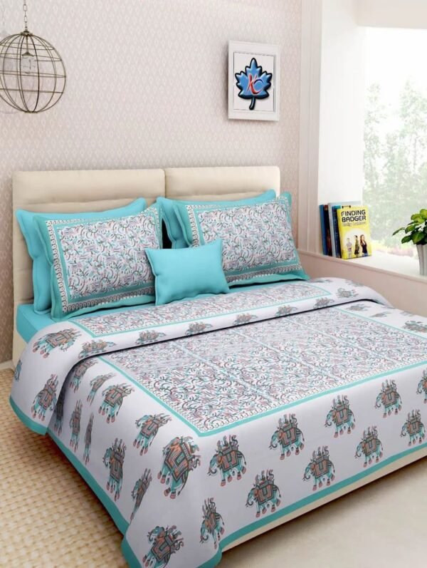 100% Cotton Printed Double Bedsheet with 2 Pillow Covers ? Soft, Breathable Ethnic Design Bed Linen