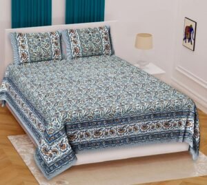 Jaipuri 100% Cotton King / Double Bedsheet ? Traditional Rajasthani Floral & Geometric Block Print ? Soft, Breathable Home Bedding