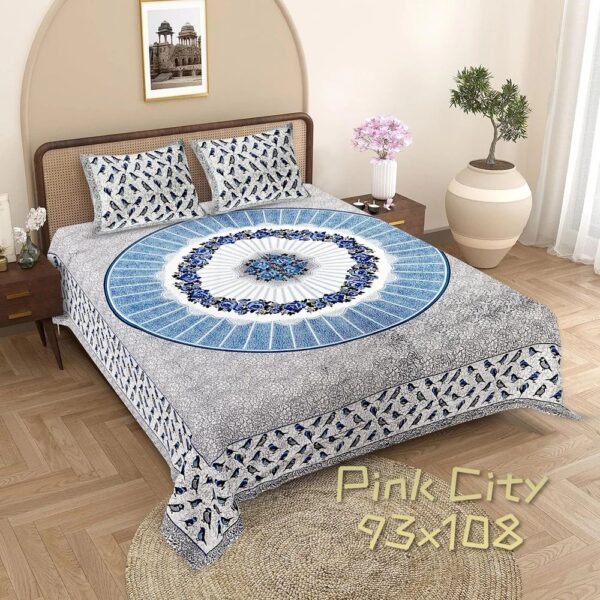 Premium Cotton Double / Queen Bedsheet ? 100% Soft Cotton, Traditional Block Print Design, Breathable & Durable
