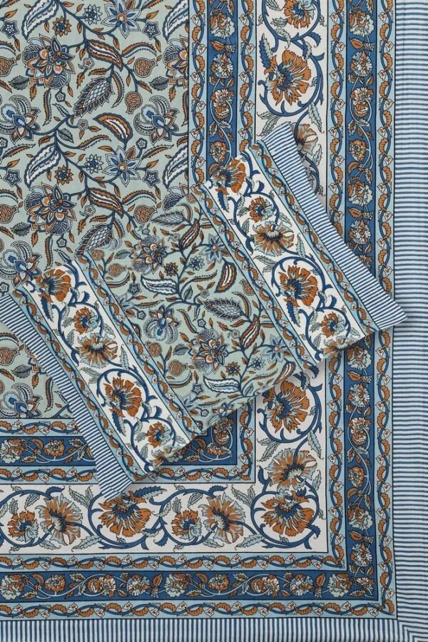 Jaipuri 100% Cotton King / Double Bedsheet ? Traditional Rajasthani Floral & Geometric Block Print ? Soft, Breathable Home Bedding