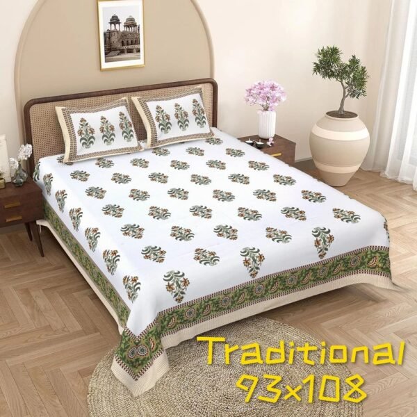 King Size Cotton Bedsheet | Premium Soft Fabric | Breathable & Colorfast Double Bed Sheet with 2 Pillow Covers