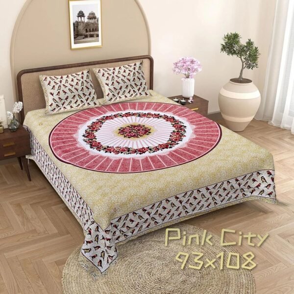 Premium Cotton Double / Queen Bedsheet ? 100% Soft Cotton, Traditional Block Print Design, Breathable & Durable