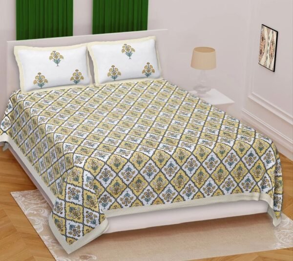 Jaipuri Printed Cotton Double/King Size Bedsheet ? Traditional Rajasthani Block Print, 100% Soft Cotton