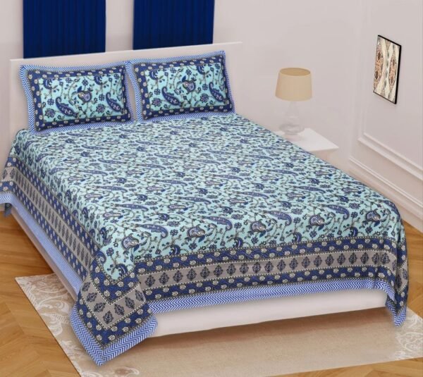 Jaipuri?Style 100% Cotton Double Bedsheet with 2 Pillow Covers ? Soft, Breathable Ethnic Rajasthani Print
