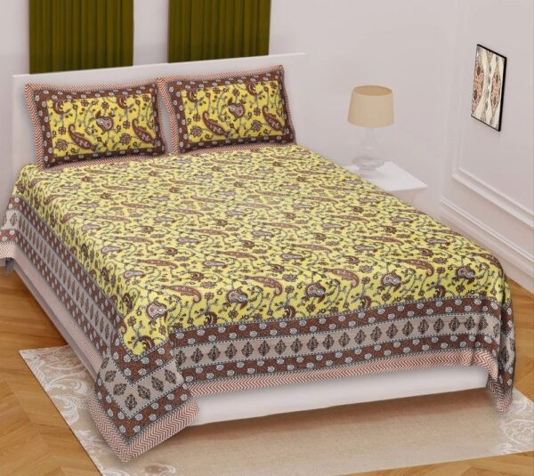Jaipuri?Style 100% Cotton Double Bedsheet with 2 Pillow Covers ? Soft, Breathable Ethnic Rajasthani Print