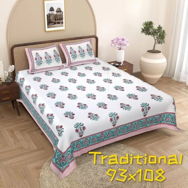 King Size Cotton Bedsheet | Premium Soft Fabric | Breathable & Colorfast Double Bed Sheet with 2 Pillow Covers