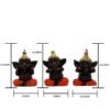 Set of 3 Polyresin 3 Wise Ganesha Figurines, Decorative Showpiece with Gold Crown, 4.5 Inch, Dark Brown for Home, Office & Temple Decor