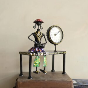 Decorative Sitting Doll with Clock in Metal | Handcrafted Table Showpiece with Timepiece | Unique Home & Office D?cor Gift Item