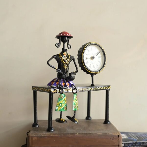Decorative Sitting Doll with Clock in Metal | Handcrafted Table Showpiece with Timepiece | Unique Home & Office D?cor Gift Item