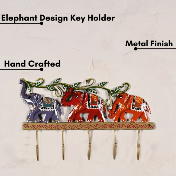 Decorative Metal Elephant Key Holder | Handcrafted Wall Mounted Key Organizer | Elegant Home & Living Room Decor Accent