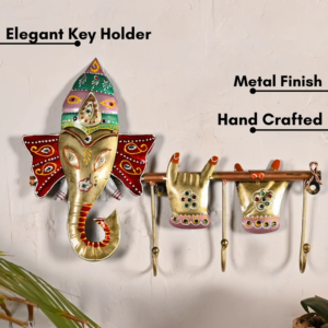 Metal Ganesh Wall Hanging with Key Holder Decorative Lord Ganesha Wall Art for Home Office Decor