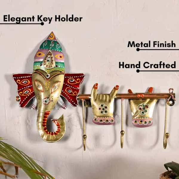 Metal Ganesh Wall Hanging with Key Holder | Decorative Lord Ganesha Wall Art for Home & Office Decor