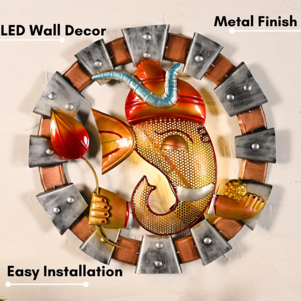 Handmade Metal Laddu Ganesh | Spiritual Wall Hanging Art for Living Room & Entrance Decor