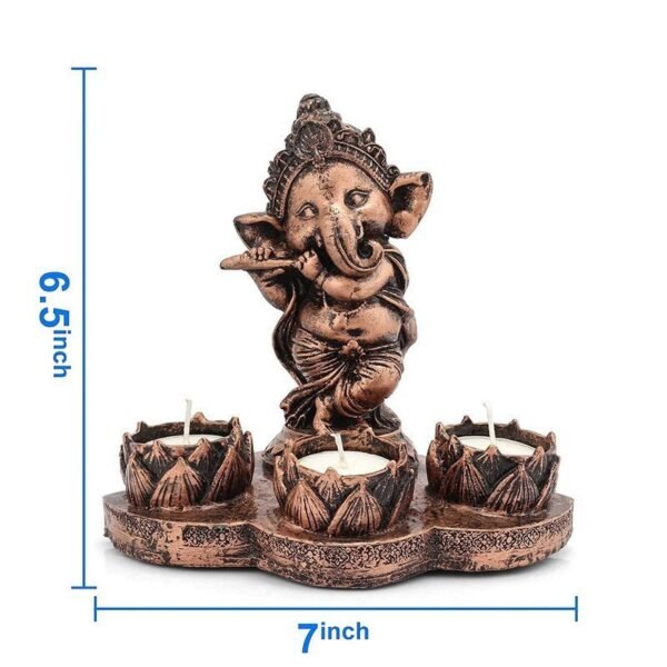 Copper Ganesh Idol with Tealight Candle Holder - Traditional Indian Decorative Item for Home & Office