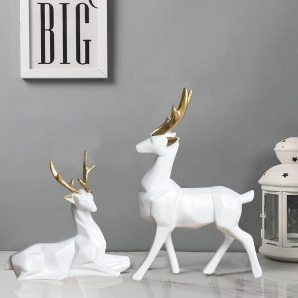 2-11.jpg Elegant White & Gold Deer Figurine Set - Modern Resin Antler Sculptures for Home Decor