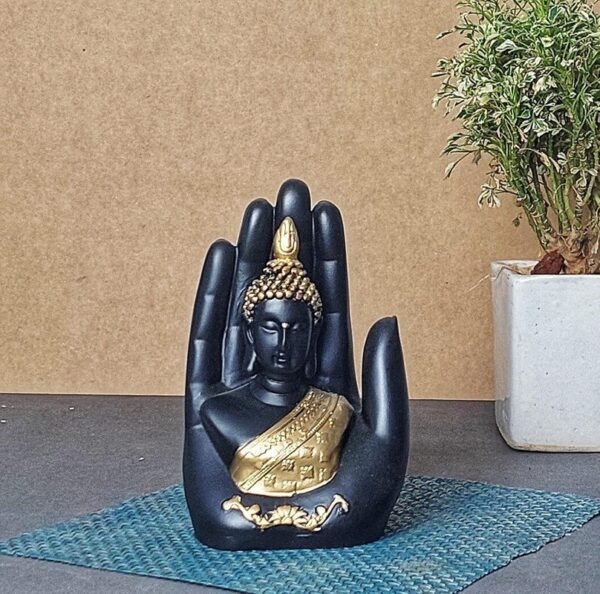 2-12-1.jpg Handcrafted Lord Meditating Hand Palm Buddha Idol Statue Showpieces for Living Room,Bedroom,Gift,Home Decor,Table Decorations (Black Palm Buddha)