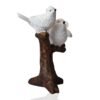 White Resin Birds Perched on Branch Sculpture - Nature Lover Gift, Shelf Decor