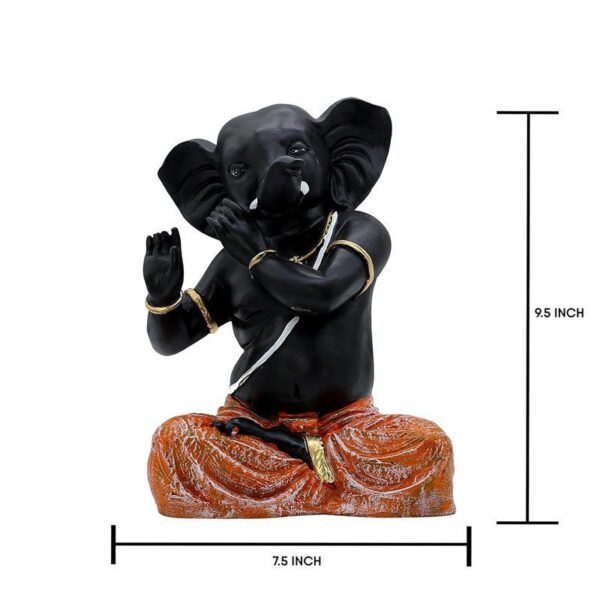 Black Lord Ganesha Idol in Dancing Pose Polyresin Ganpati Statue with Orange Dhoti for Home Temple Decor, 6 Inch