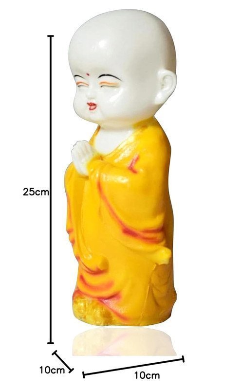 Meditating Buddha Monk Statue Decorative Baby Monk Doll Showpiece for Home Decor and Office (10 x 10 x 25 Centimeters) (Yellow)