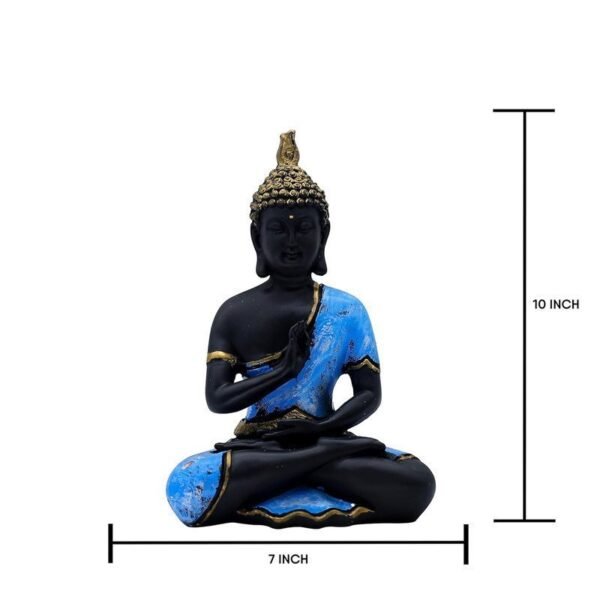 Decorative Buddha Statue, Black and Blue with Gold Accents, 25.4 cm x 17.8 cm, Meditation Pose