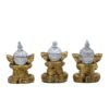 Set of 3 Wise Ganesha Idols Brass Finish Ganpati Statues in See No Evil, Hear No Evil, Speak No Evil Pose for Home Decor & Gift 3 Inch