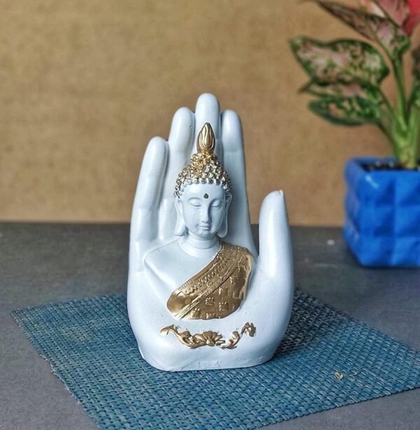 2-16-1.jpg Polyresin Hand Palm Buddha Idol Showpieces for Living Room,Gift Items for Diwali,Decoration Item for Home decor,Table Decorations(White Buddha)