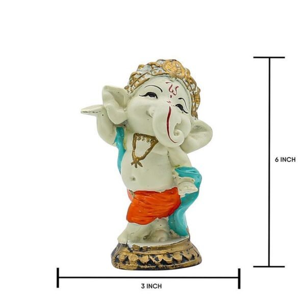 2-16-2.jpg Dancing Baby Ganesha Idol Colorful Ganpati Statue in Orange Dhoti for Home Temple Decor, Car Dashboard & Spiritual Gift 5 Inch Polyresin