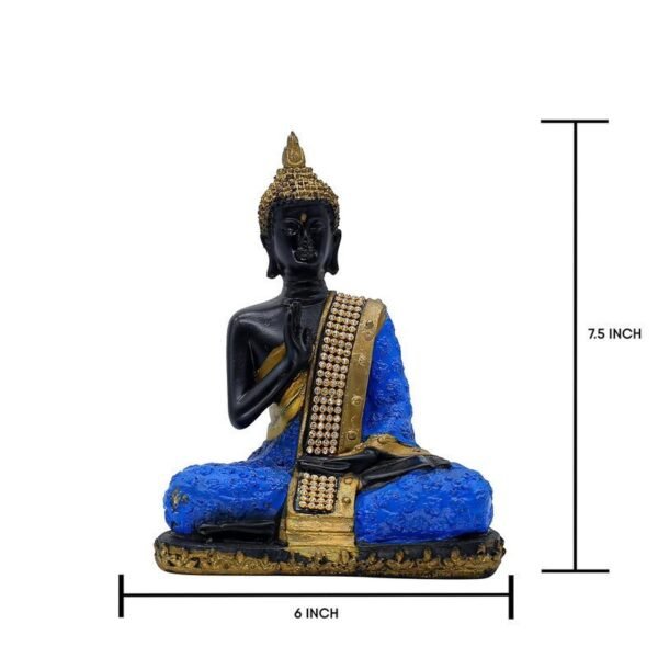 Thai Buddha Statue with Crystal Accents, Black and Blue, 7.5 x 6 inch, Meditation Decor