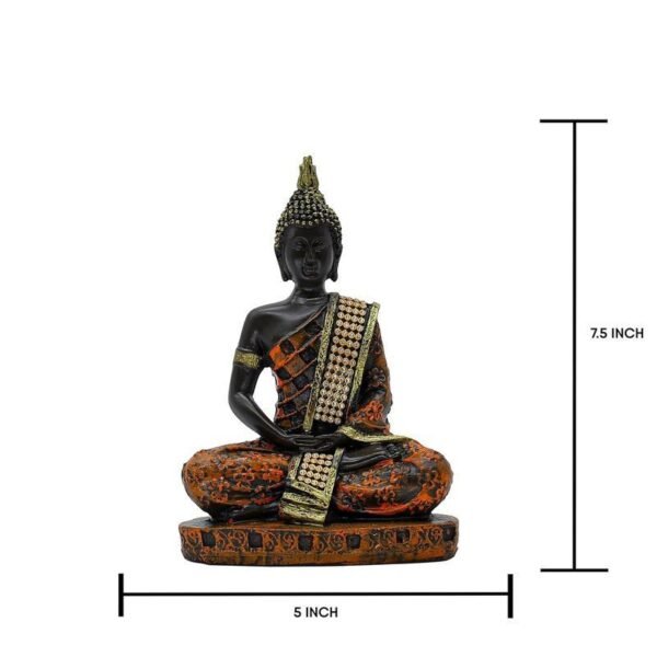 Samadhi Buddha Decorative Buddha Statue, Black and Orange with Jewelled Robe, 7.5 inch Height