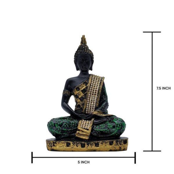 Decorative Buddha Statue with Crystal Embellishments, Black and Gold, 7.5 x 5 Inch