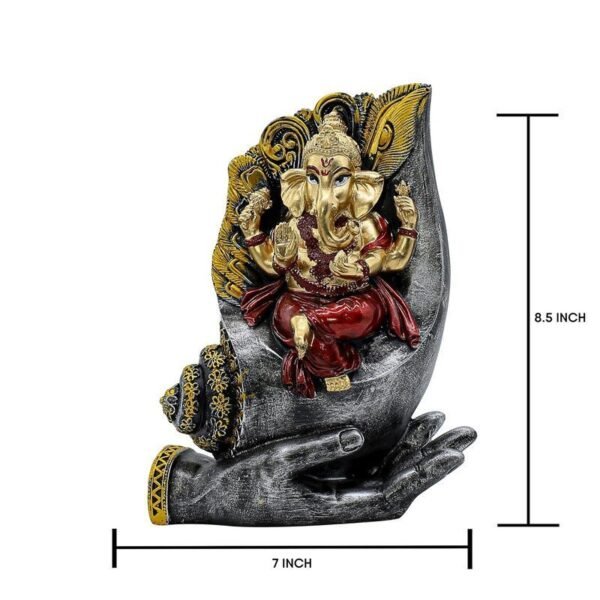 2-22-2.jpg Ganesha Sitting on Conch Shell Statue - Black and Red - Metal/Stone - Home/Office Decor - Auspicious Gift