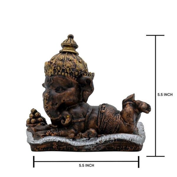 Ganesha on Conch Shell Statue - Metal Gold Accents Decorative Figurine for Pooja Room & Meditation