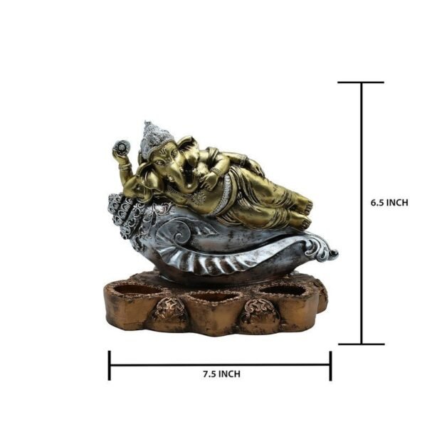 Gold & Silver Ganesha Statue on Conch Shell - Hindu God Decorative Figurine for Home & Office