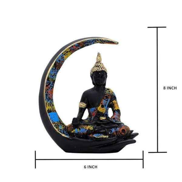 Decorative Buddha Statue on Crescent Moon, Black with Colourful Mosaic Pattern, 20 x 15 cm