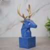 Blue Deer Head Sculpture with Gold Antlers - Modern Home Decor - Unique Gift Idea
