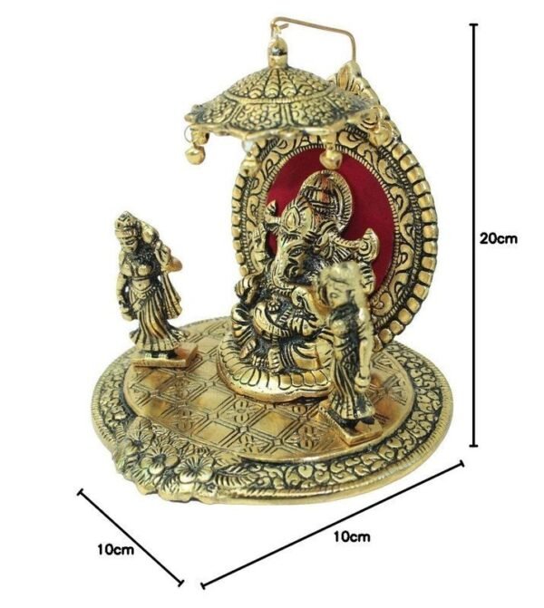 Golden Ganesha Statue with Riddhi Siddhi - Brass - Hindu God Showpiece for Home Decor & Gifting