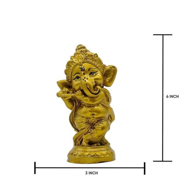 2-31-2.jpg Handcrafted Resin Lord Ganesha Flute Playing Statue Gold Baby Ganesh Idol for Puja Room, Home & Temple Decor, Spiritual Gift for Diwali & Ganesh Chaturthi