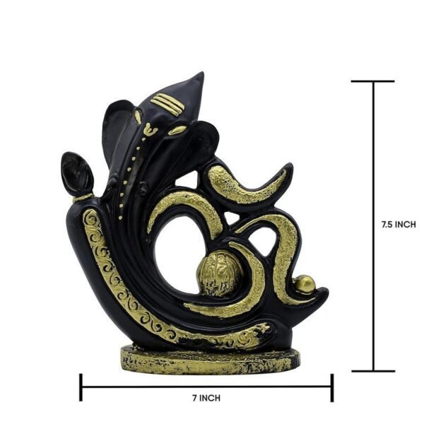 2-32-2.jpg Black & Gold Resin LordGanesha Statue with OM Script Decorative Puja Room & Home Temple Idol, Spiritual Showpiece for Diwali, Ganesh Chaturthi & Good Luck Gift