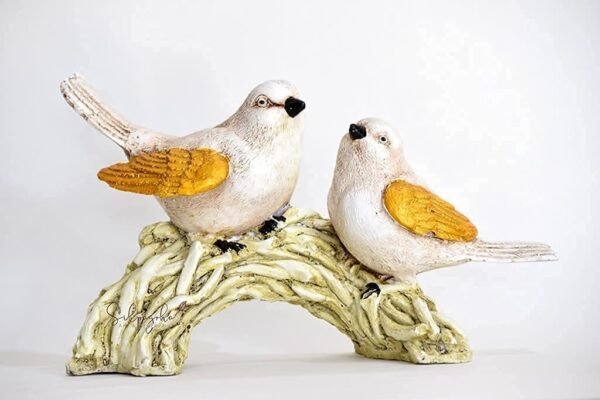 2-32.jpg Adorable Bird Figurines on Branch - White and Gold Decorative Statue for Home and Garden