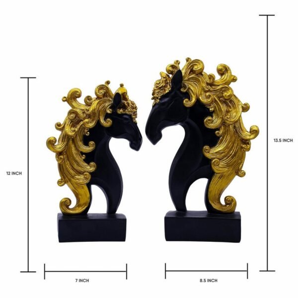Elegant Black and Gold Horse Statues - Majestic Decorative Accents for Home and Office