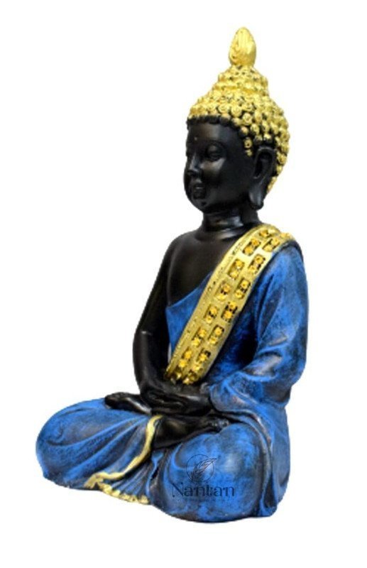 Polyresin Meditating Buddha Statue for Home Decor Big Size Large Living Room Office Desk Table 11 Inch-Blue