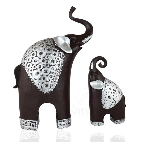 Black & Silver Elephant Figurine Set - Elegant Home Decor Accents