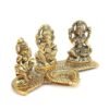 2-39-1.jpg Brass Lakshmi-Ganesha-Saraswati Diya Holder on Leaf Plate Gold-Tone Hindu Trio Statues with Oil Lamp for Puja Room, Temple & Home Decor, Diwali & Wedding Gift