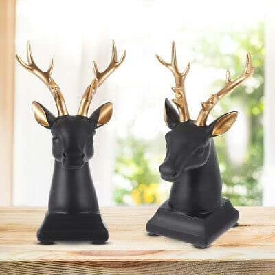 2-4.jpg Modern Resin Deer Bust with Gold Antlers - Sleek Black & White Animal Decor for Home & Office