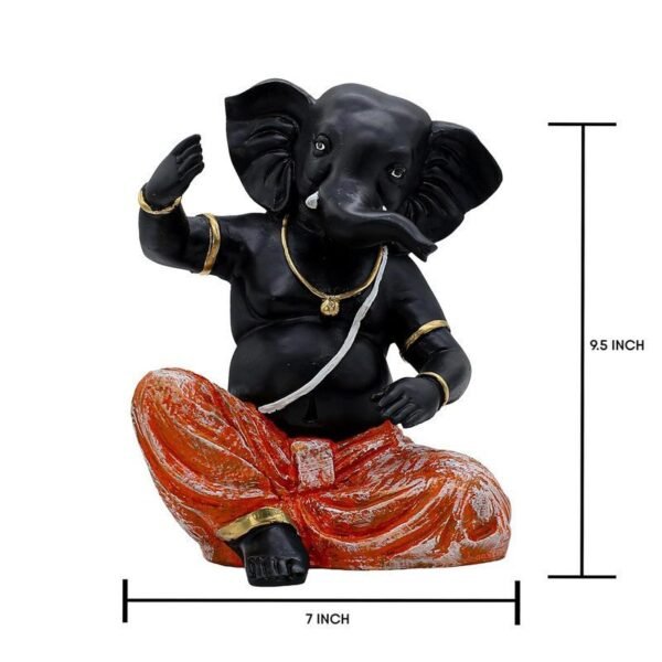 2-5-2.jpg Black Lord Ganesha Idol with Orange Dhoti | Polyresin Ganpati Statue for Home Decor, Pooja Room, Office & Festive Gift | Decorative Ganesh Murti 6 Inch