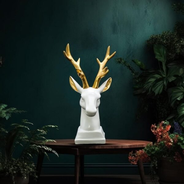 Modern Resin Deer Bust with Gold Antlers - Luxe Tabletop & Wall Accent for Home & Office Decor
