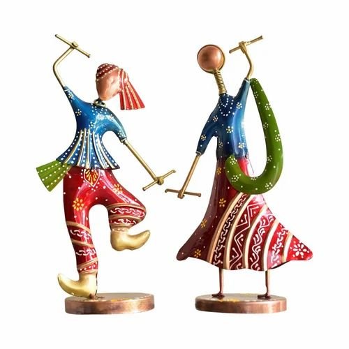 Table Top Metal Dandiya Couple Blue | Handcrafted Decorative Showpiece for Home & Office D?cor | Artistic Rajasthani Folk Dance Figurine