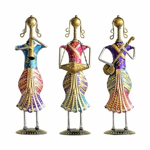 Handcrafted Metal Standing Lady Musician | Elegant Decorative Showpiece for Home & Office D?cor | Artistic Rajasthani Folk Art Figurine