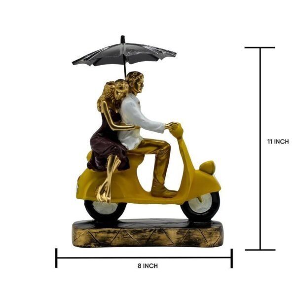 Romantic Couple Riding Yellow Scooter Statue - A Symbol of Love and Adventure